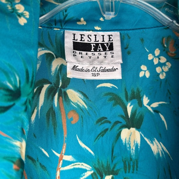 Vintage Leslie Fay Tropical Palm Tree Print Long Sleeve Shirt Dress Duster 16P - Picture 9 of 13